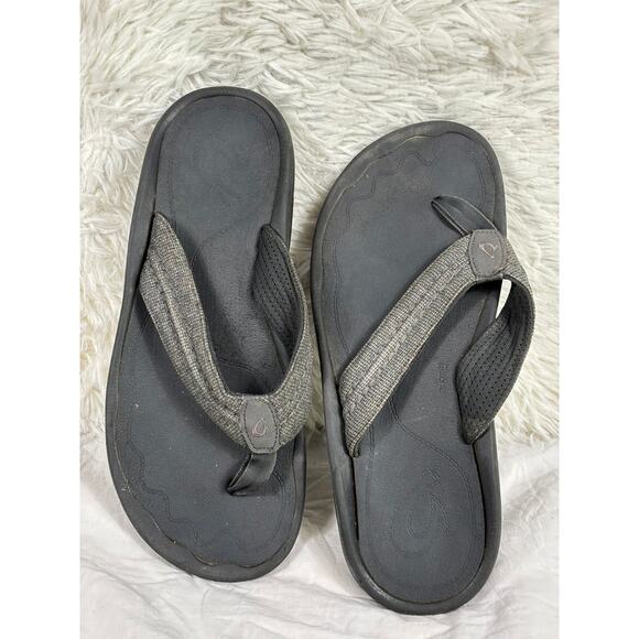 Olukai OHANA Synthetic Flip Flops Thongs Flat Sandals Womens Size 10 Black Gray - Picture 1 of 7
